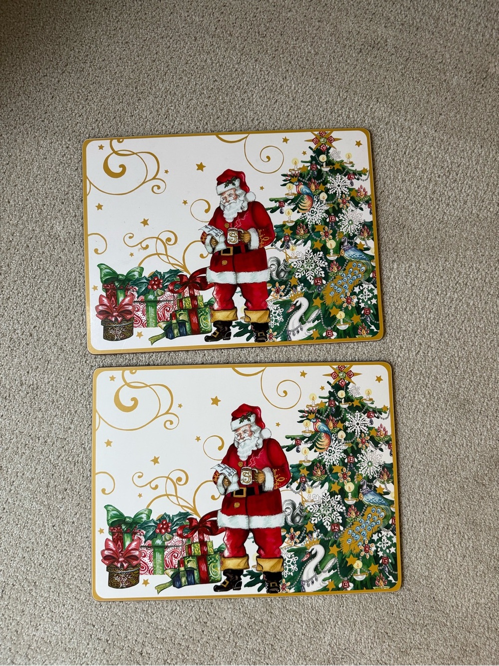 Williams Sonoma Christmas Santa Hardboard cork-backed Placemats - set of 2